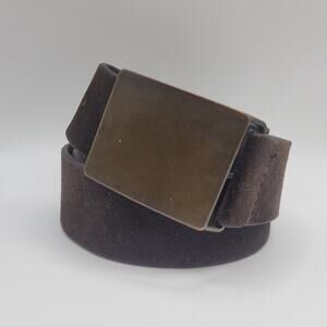 Banana Republic Belt 34 Brown Italian Suede Leather Plaque Buckle Dress USA 90s